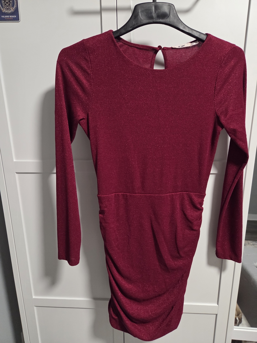 Women's Long-Sleeve Ruched Bodycon Dress in Wine